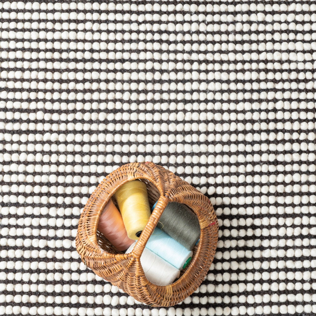 The Indoor Store - Hand Woven Chunky Wool Area Rug, Black & Off-white ...