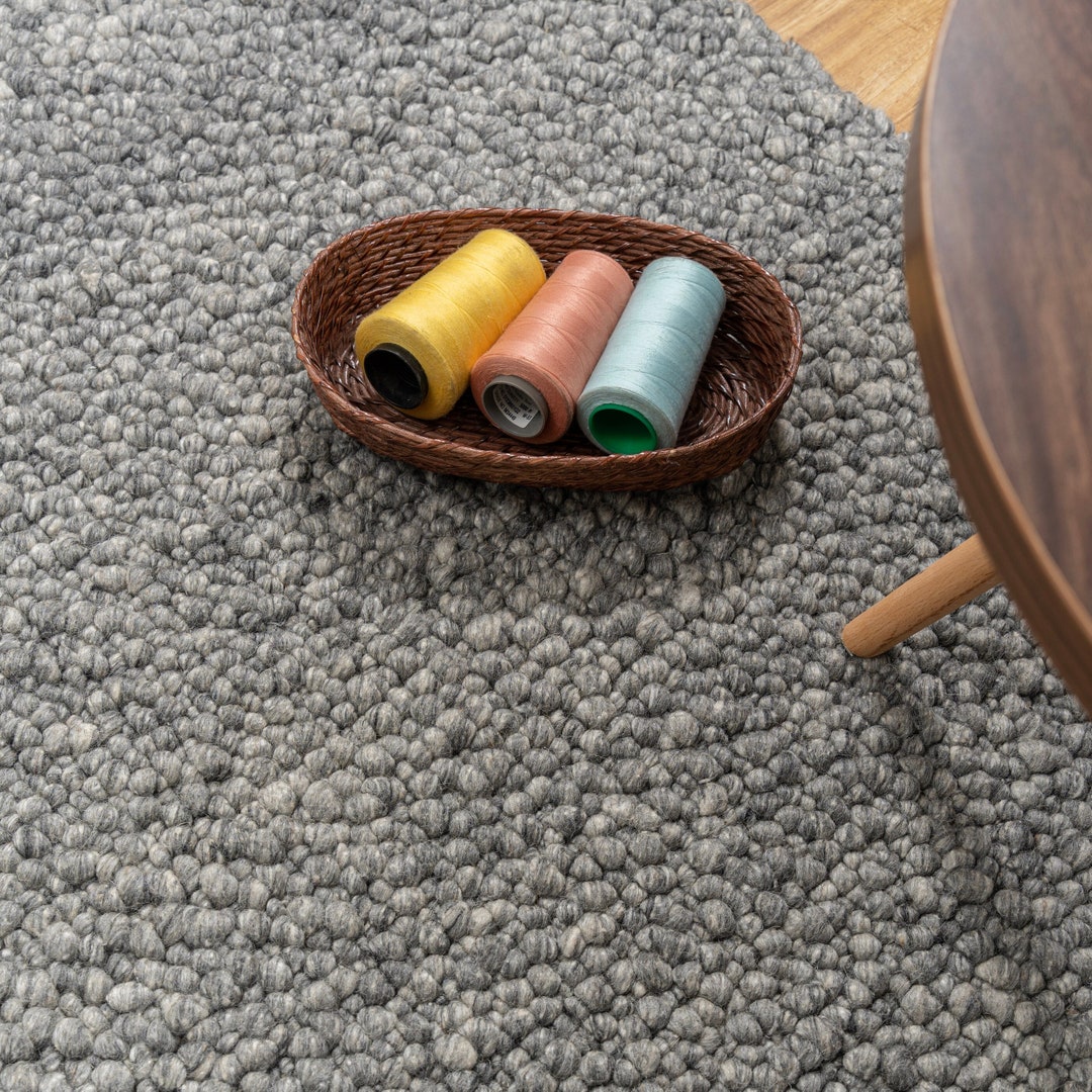 Loop Rugs Grey The Indoor Store - Hand Knitted Chunky Wool Area Rug, Textured Grey ...