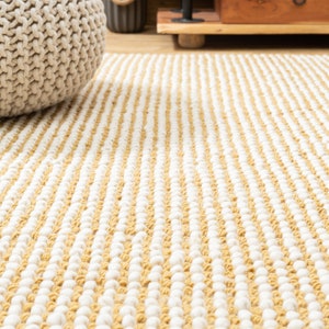 Bumpy Wool Rug The Indoor Store - Hand Woven Wool Area Rug, Mustard & off White, Loops ...