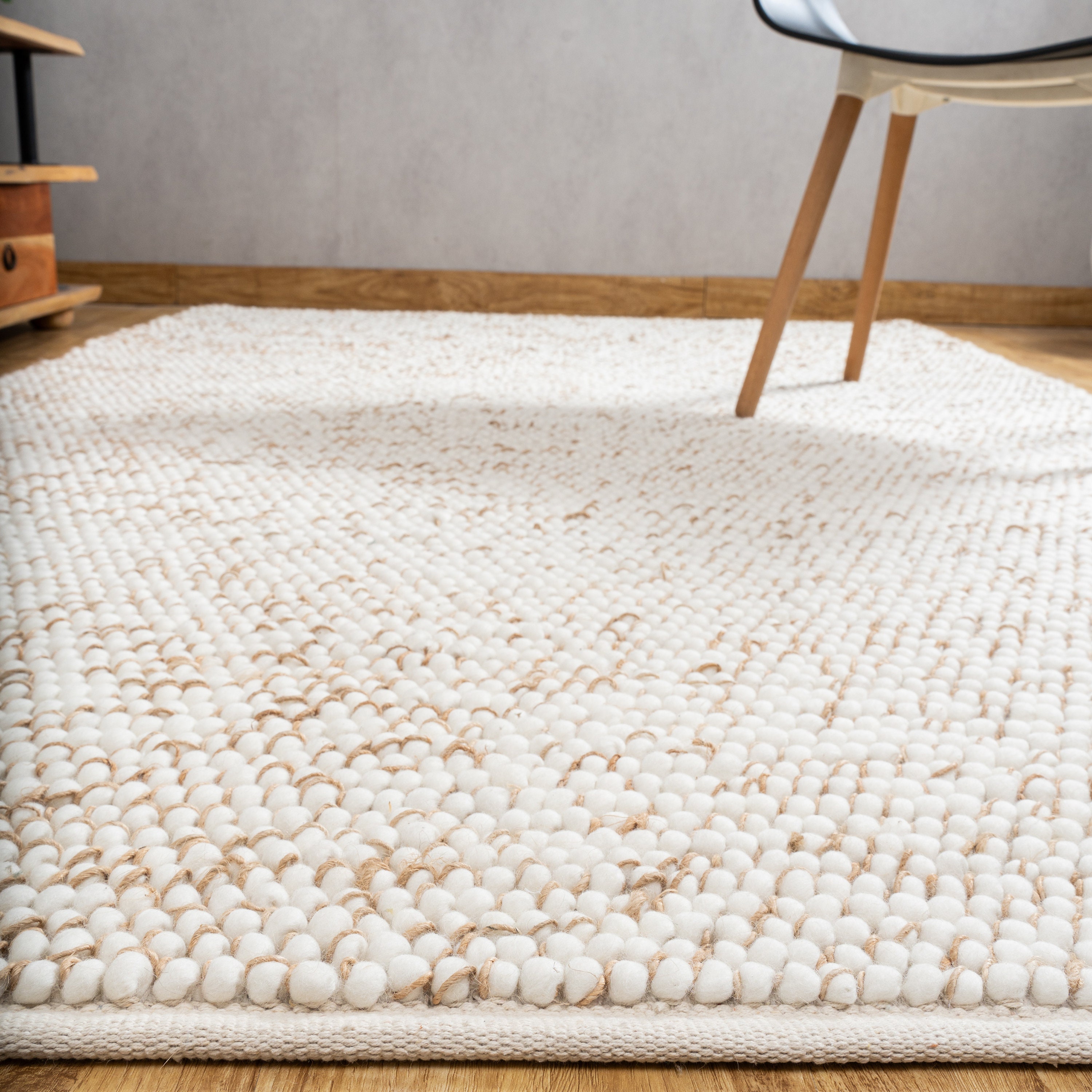 The Indoor Store - Hand Woven Jute Chunky Wool Rug, Ivory/off-white ...
