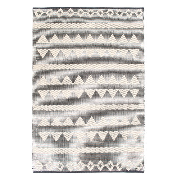 The Indoor Store Hand Woven Wool Area Rug, Geometric Dhurrie, Ivory / off  White 