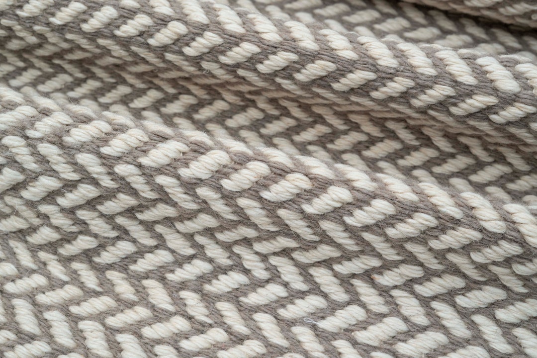 The Indoor Store - Hand Woven Wool Area Rug, Herringbone, Brown/white ...