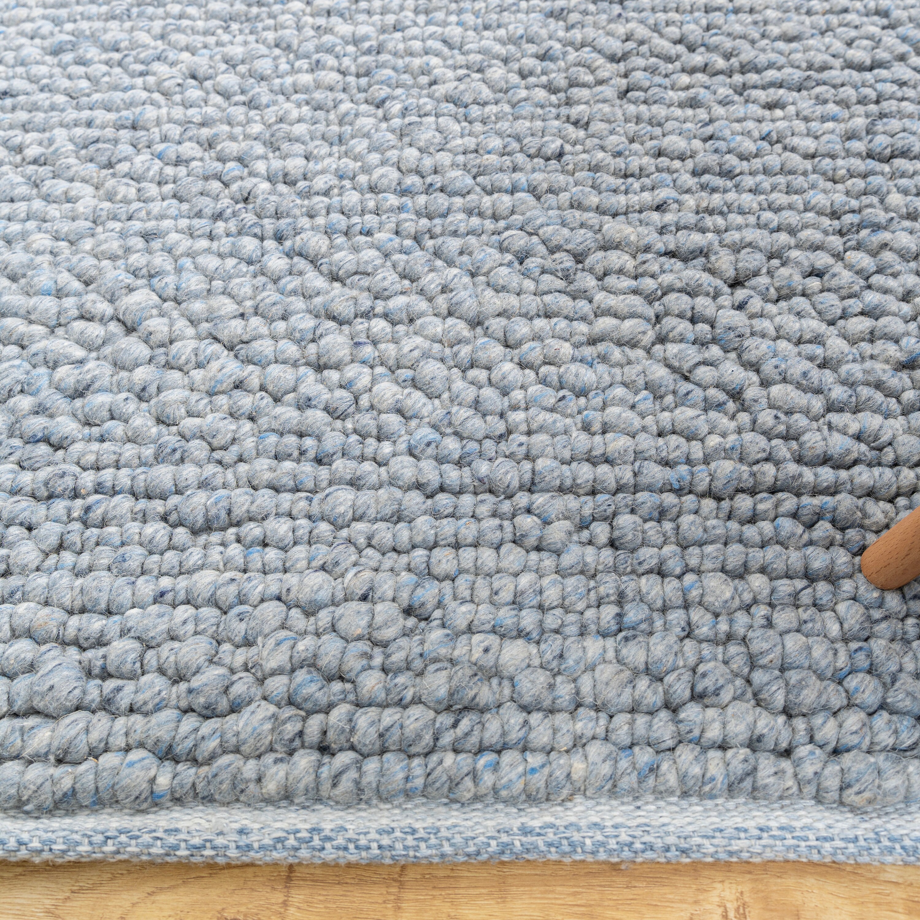 The Indoor Store - Hand Woven Chunky Wool Area Rug, Textured Blue ...