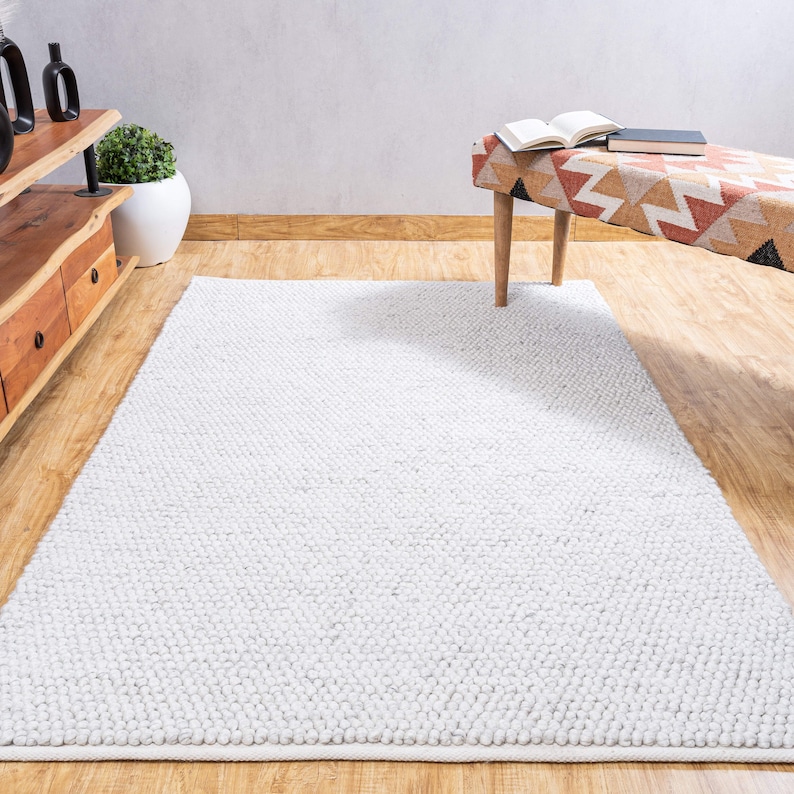 Wool Loop Border Rug The Indoor Store - Hand-woven Chunky Wool Area Rug, Textured Ivory/off ...
