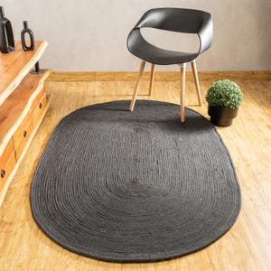 The Indoor Store - Hand Braided Chunky Wool Area Rug, Charcoal Black, Round & Oval
