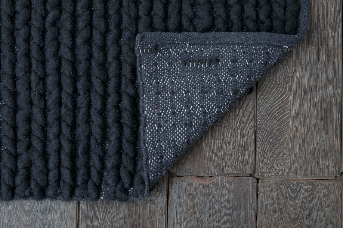The Indoor Store Hand Woven Chunky Knit Wool Area Rug Etsy
