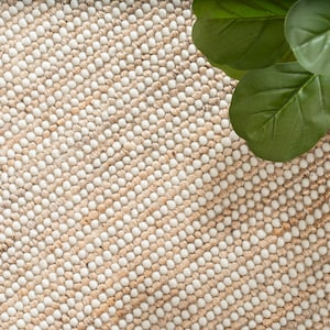 The Indoor Store - Hand Woven Jute Chunky Wool Rug, Ivory/Off-White & Natural, Loops