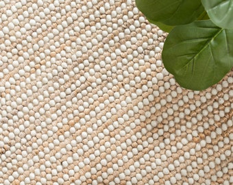 The Indoor Store - Hand Woven Jute Chunky Wool Rug, Ivory/Off-White & Natural, Loops