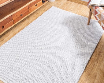 The Indoor Store - Hand-Woven Chunky Wool Area Rug, Textured Ivory/Off-White, Loops Runner