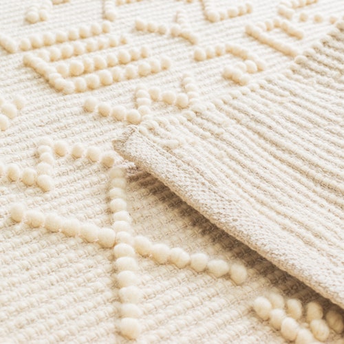 The Indoor Store - Hand Woven Wool shops Area Rug, Ivory/Off White, Looped Alphabets Dhurrie