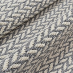 The Indoor Store - Hand Woven Wool Area Rug, Herringbone Dhurrie, Grey/Off-White