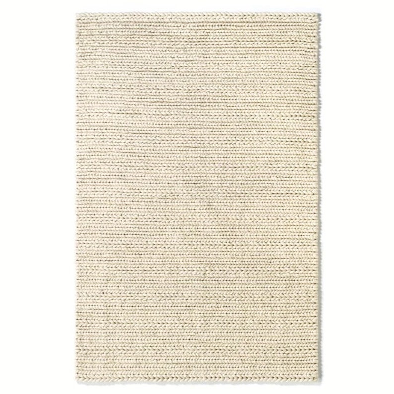 The Indoor Store Hand Knitted Chunky Wool Area Rug, Ivory/Off White, Runner image 3