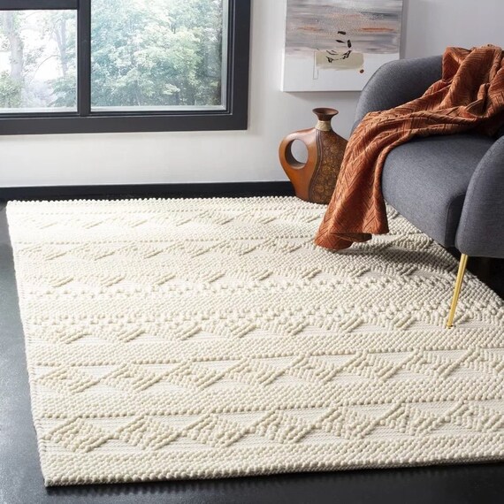 The Indoor Store Hand Woven Wool Area Rug Ivory/off White Etsy