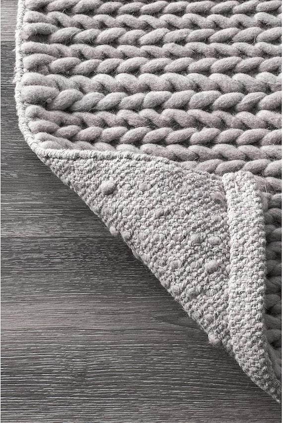 The Indoor Store Hand Knitted Chunky Wool Area Rug, Grey, Runner 