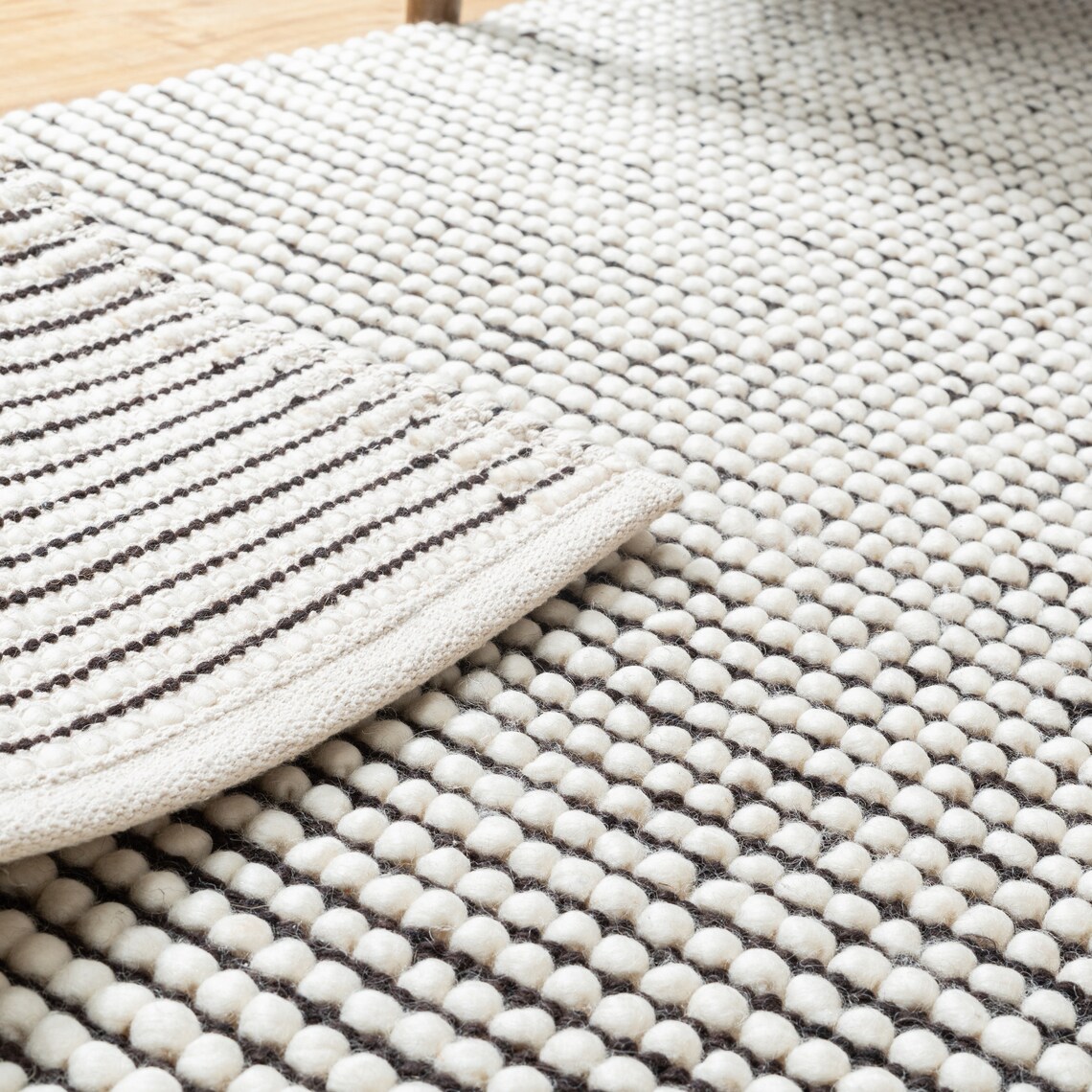 Wool Loop Border Rug The Indoor Store - Hand Woven Chunky Wool Area Rug, Black & Off-white ...