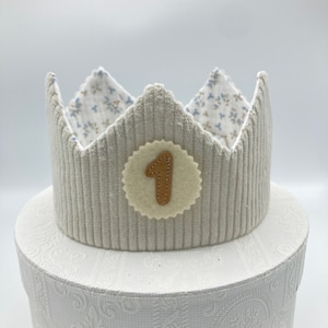 Birthday crown neutral: corduroy fabric natural colors Offwhite Blümchen