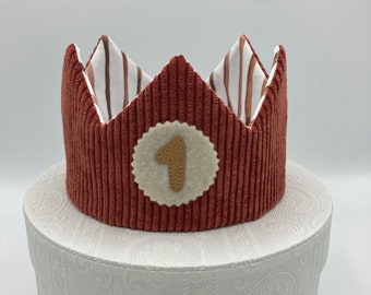 Birthday crown, neutral: corduroy fabric, natural colors