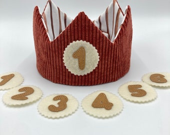 Birthday crown neutral: corduroy fabric natural colors