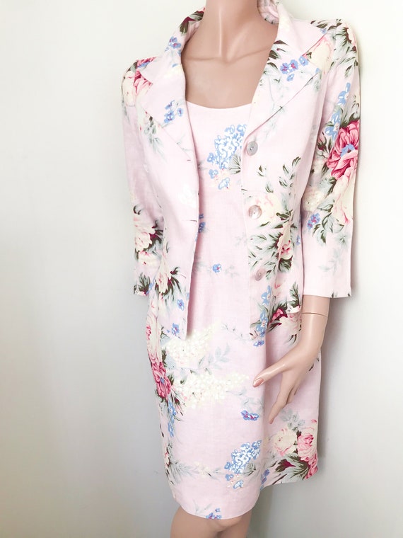 Renato Nucci Floral Linen Pink Dress Blazer Set /… - image 2