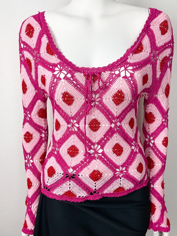 Pink Patchwork Top / Blouse Sweater / H&M / 90s V… - image 2