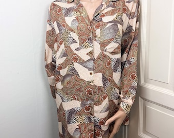 Camicetta oversize vintage anni '90 – Stampa animalier e paisley – Stile patchwork leopardato