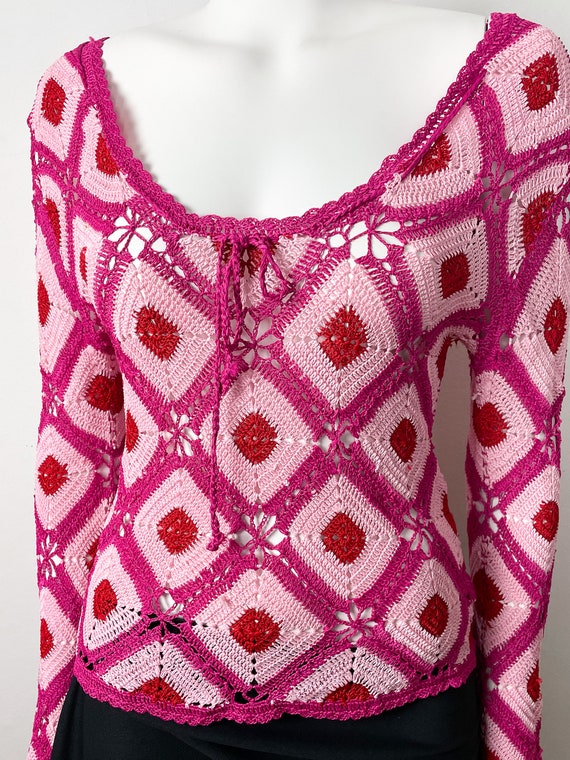 Pink Patchwork Top / Blouse Sweater / H&M / 90s V… - image 3