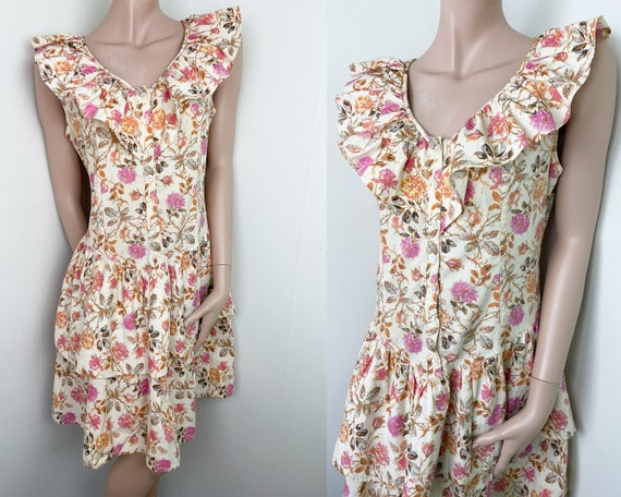 Floral Ruffle 80s 90s Dress / Vintage H&M / Swedi… - image 1