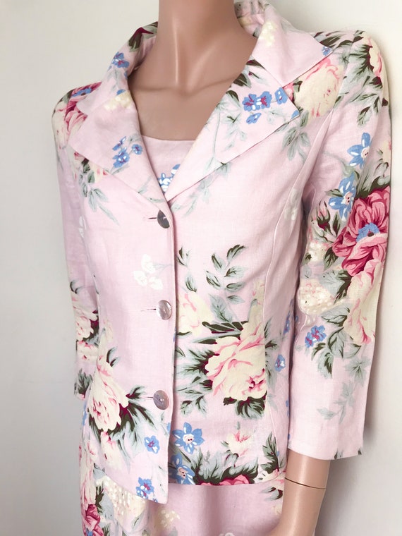Renato Nucci Floral Linen Pink Dress Blazer Set /… - image 3