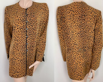 Leopard Print Gold Button Blouse / Animal Print / Blazer Jacket / Carolin Muoti-Hovi / Finnish Design / 80s 90s Vintage VTG /