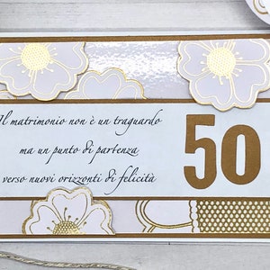 50 ANNI INSIEME, elegante biglietto di auguri fatto a mano per festeggiare le nozze d’oro, un traguardo d’amore che è ancora un inizio…