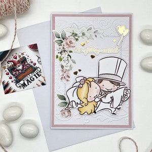 AUGURI,biglietto unico fatto a mano per festeggiare un giorno speciale con spumeggianti sposini colorati a mano con acquerelli,matrimonio