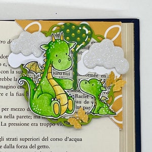 BE A DRAGON, segnalibri ad angolo in cartoncino colorato fatti a mano con dolci draghetti colorati a mano con acquerelli