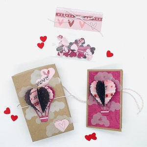 KIT REGALO MONGOLFIERA, scatolina e biglietto fatti e decorati a mano per San Valentino,innamorati,anniversario,amore,compleanno