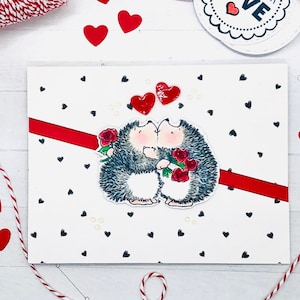 IL RICCIO INNAMORATO, biglietto di auguri fatto e colorato a mano con acquerelli,auguri di San Valentino,innamorati,fidanzati,matrimonio