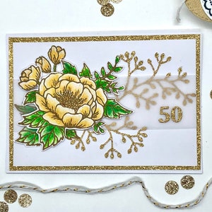 50ESIMO, biglietto di auguri fatto a mano per festeggiare i 50 anni di matrimonio o un compleanno, colorato a mano con acquerelli