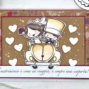 IL MATRIMONIO è un VIAGGIO, biglietto di auguri fatto a mano e colorato a mano con acquerelli per festeggiare il giorno più bello