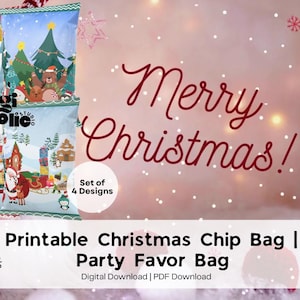 Printable Christmas Chip Bag | Party Favor Bag | DIY Chip Bag Wrapper | Chip Bag Template | Christmas Chip Bag Label | Party Favor Printable