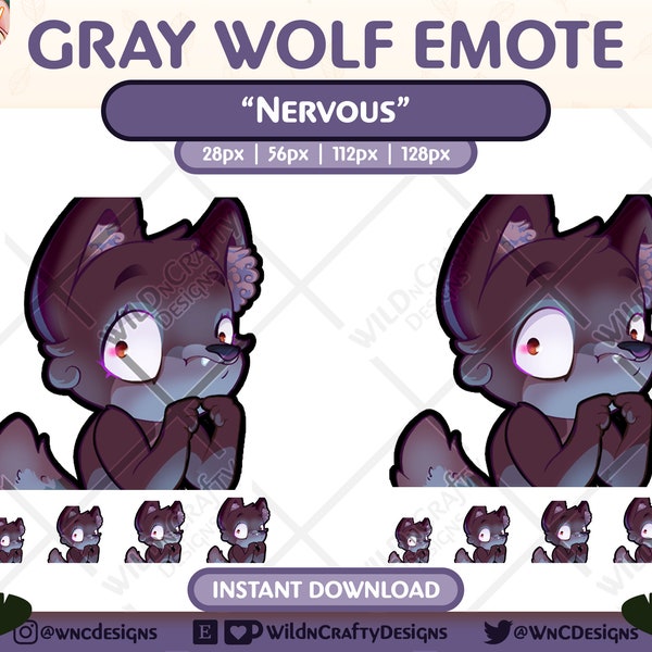 Walker Wolf (Gray) ~ Instant Download  |  Nervous ~ Awkward  |  Emote for Twitch / Discord / YouTube