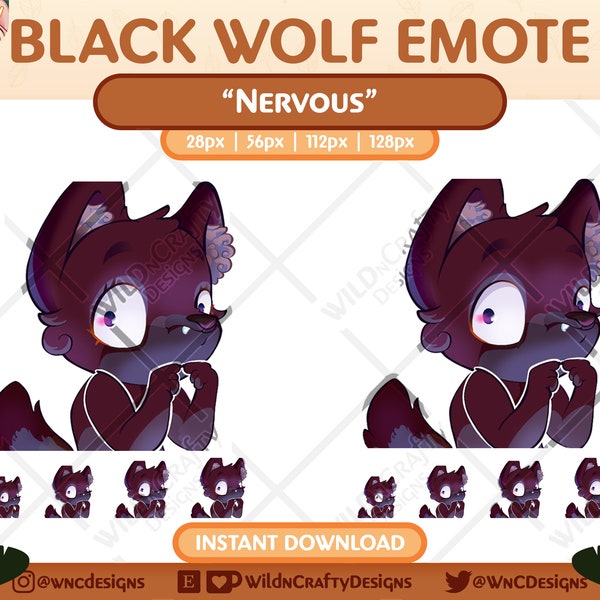 Walker Wolf (Black) ~ Instant Download  |  Nervous ~ Awkward  |  Emote for Twitch / Discord / YouTube