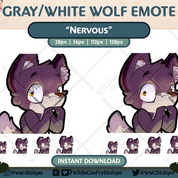 Walker Wolf (Gray/White) ~ Instant Download  |  Nervous ~ Shy  |  Emote for Twitch / Discord / YouTube