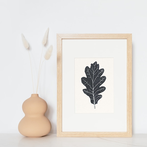 Oak leaf linocut print