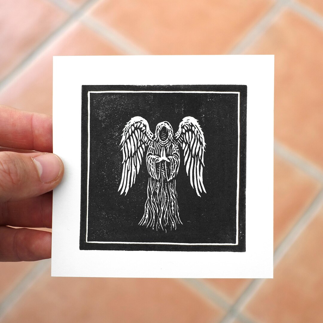 Angel Linocut Print - Original Artwork - Handmade Print - Etsy UK