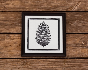 Pinecone linocut print