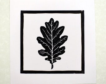 Oak leaf lino print