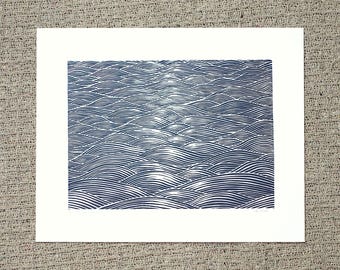 Original seascape linocut print - signed by artist - graphic art