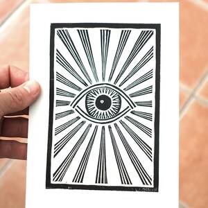 Eye linocut print - available in black, blue, and red - original artwork - wall art - handmade print
