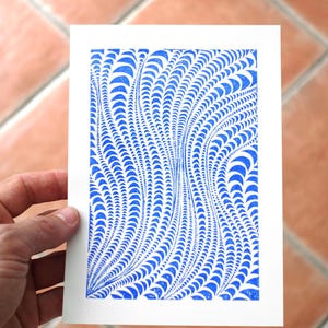 Abstract linocut print - available in black, blue, and red - original art - wall art - handmade print