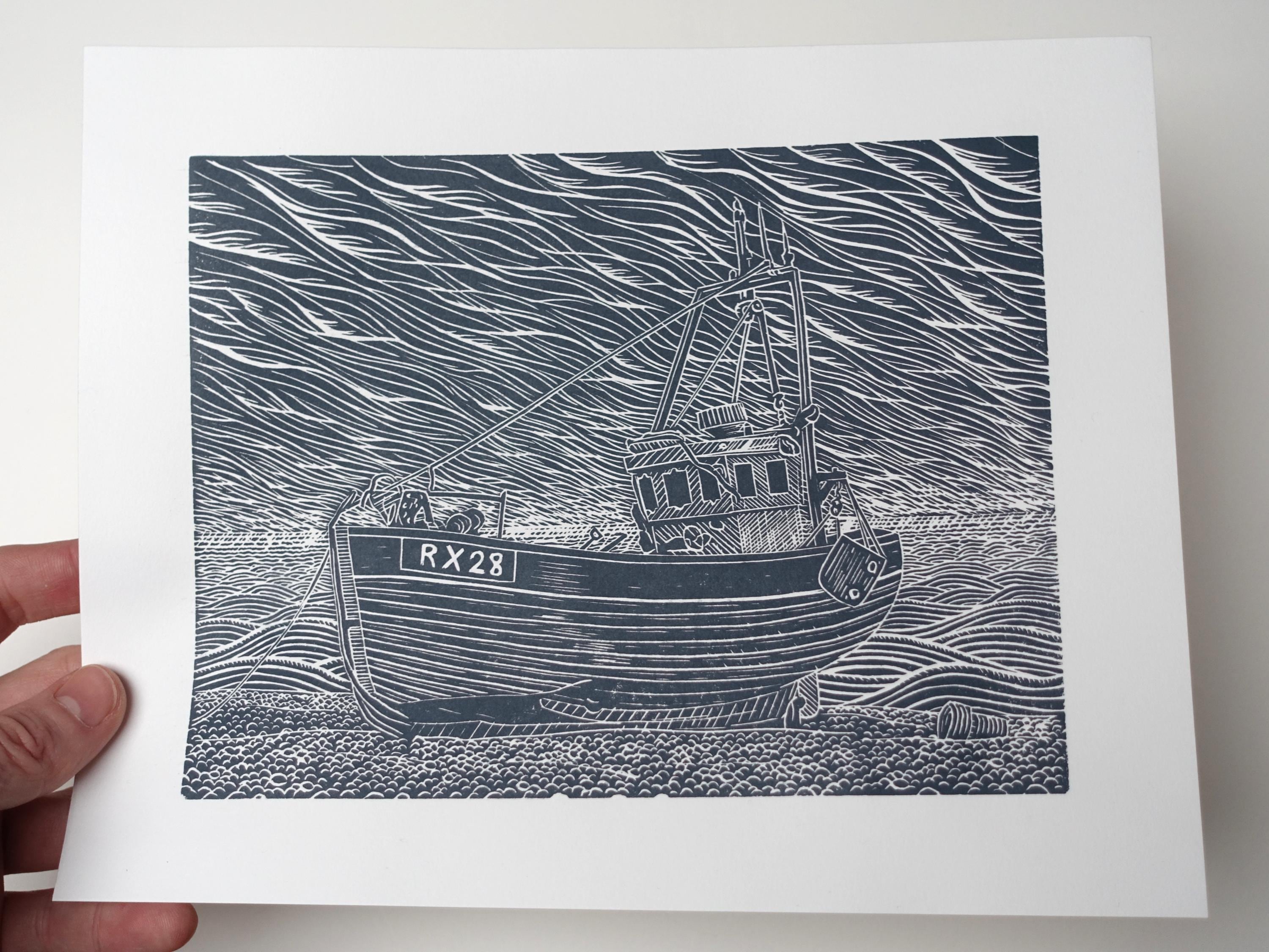 Hastings Fishing Boat Linocut Print - Etsy