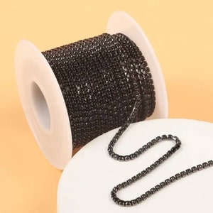 Black on Black rhinestone banding chain SS6, approx 5 yard