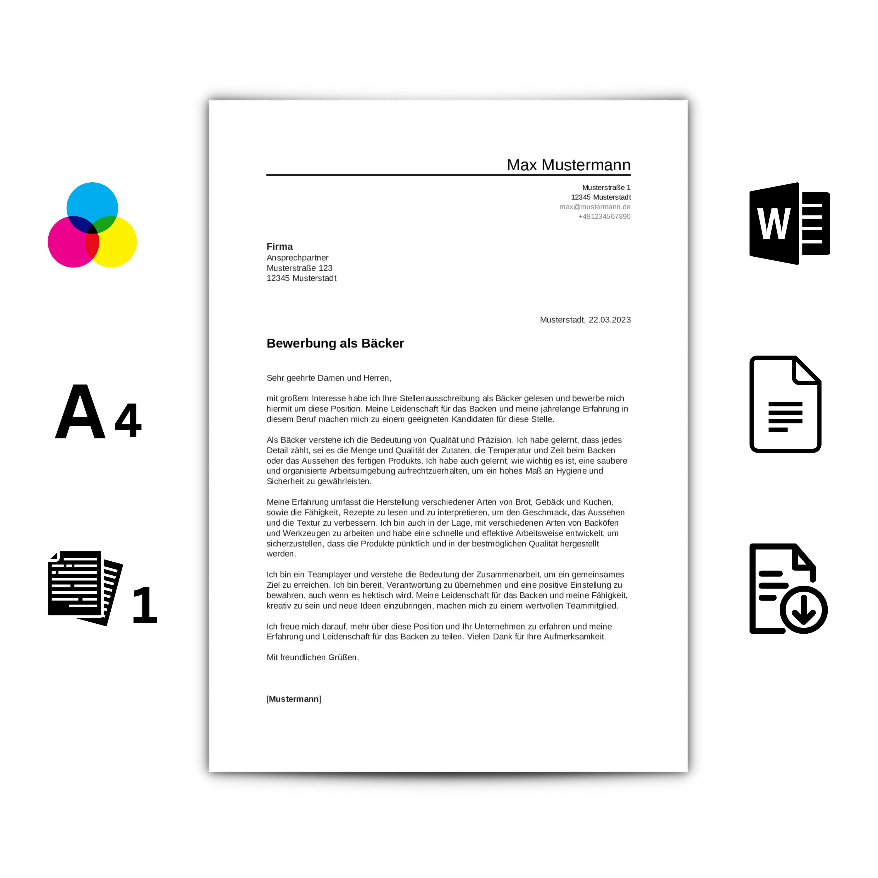 Baker Application Letter Template in German Google Docs - Etsy